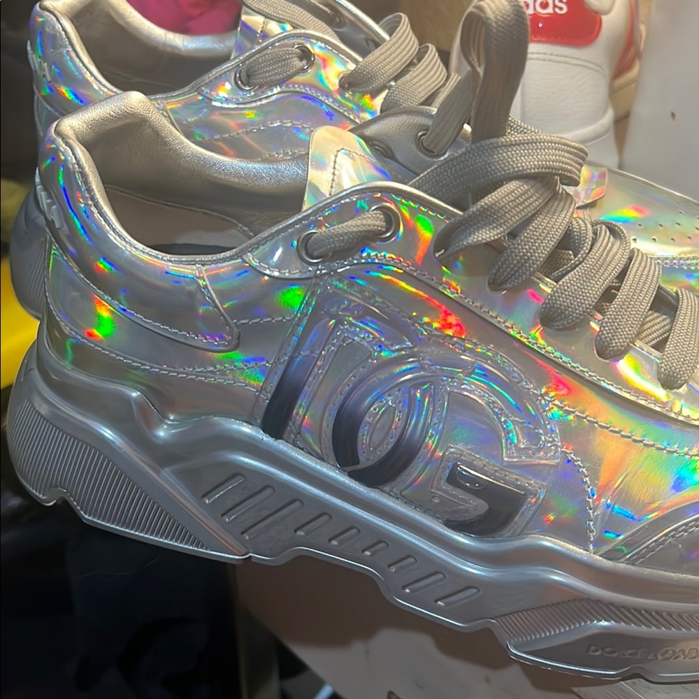 dolce and Gabana Holographic Silver Sneakers